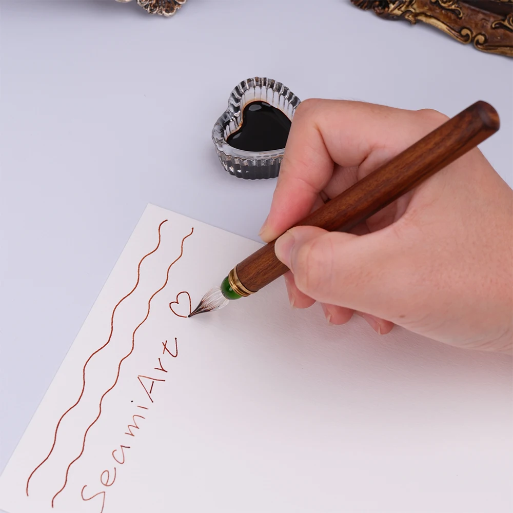 SeamiArt 1pc Wood Handle Glass Dip Pen for Calligraphy Students Writing Stationery Gift Fountain Pen Stationery Supplies view 6