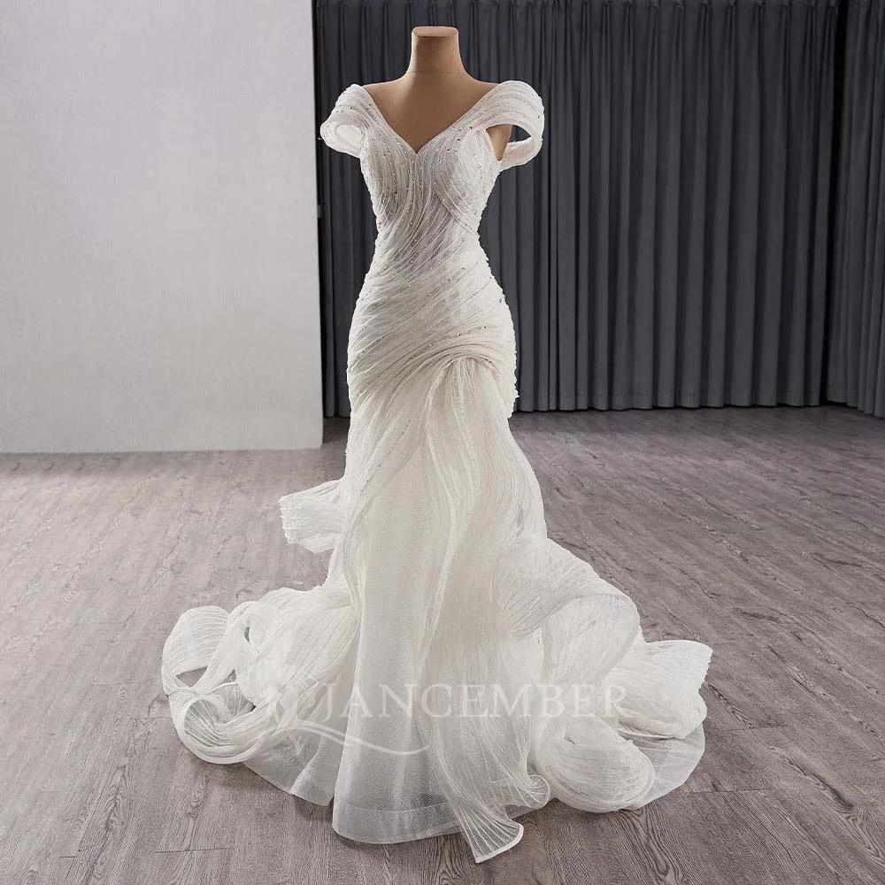 Customized 2025 Organza Wedding Evening Gowns Sexy Beading Wedding Dresses Off Shoulder Sweep Train Bride Dress vestido de novia