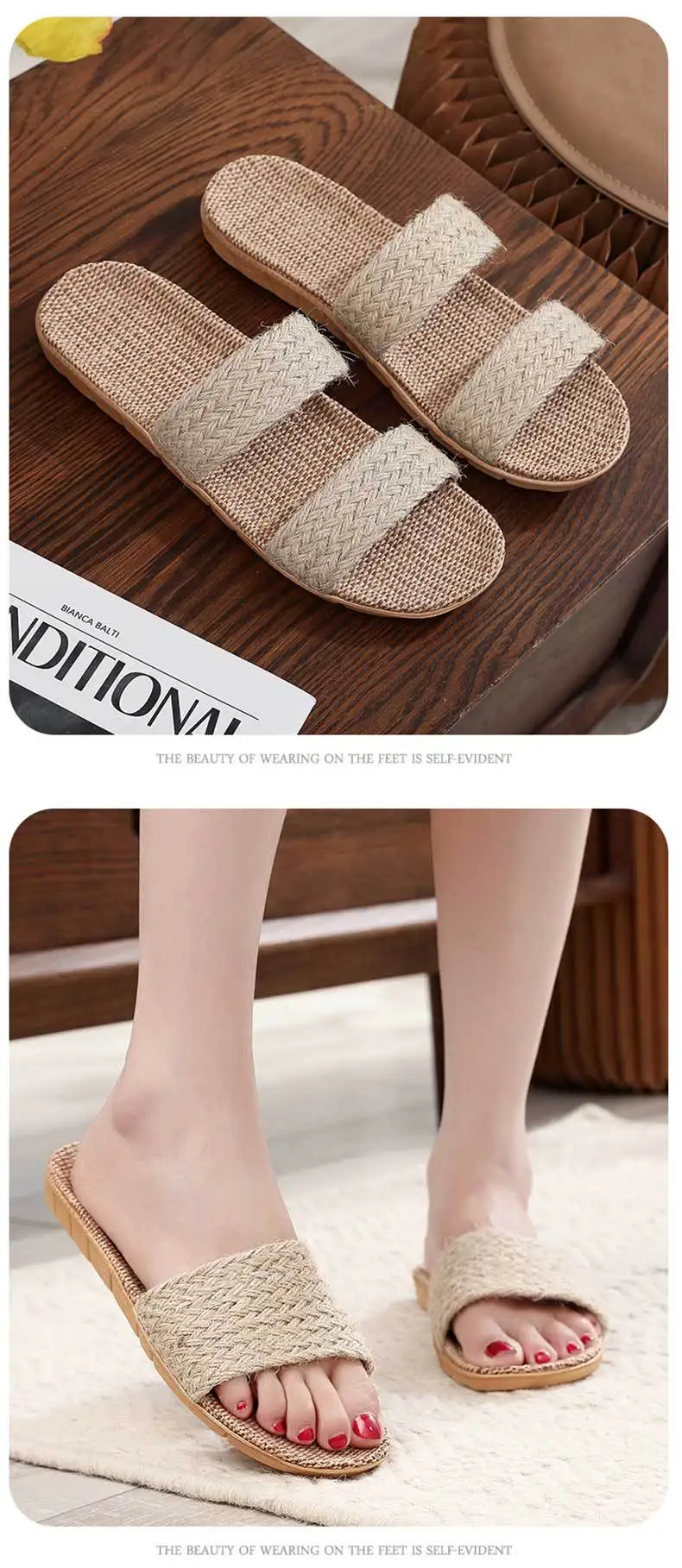 Neue Leinen-Hausschuhe für Damen, Rutschfeste Indoor-Sommer-Bodenschuhe für Paare, Herrenschuhe – Detail 12