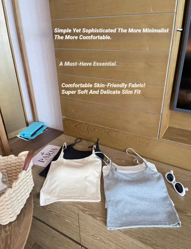 CHUANGERM Damen Einfaches Tanktop, schmal geschnittenes Trägertop, Weste, Oberbekleidung, Unterwäsche mit Brustpolster für Mädchen – Detail 8