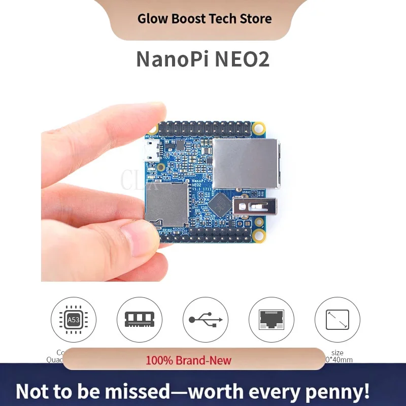 

Glow NanoPi NEO2 512 МБ DDR3 RAM Allwinner H5, 64-битная высокопроизводительная, четырехъядерная демонстрационная плата A53, работающая UbuntuCore