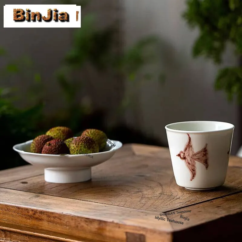 Japanese Oriental Cherry Ceramic Fruit Tray Dried Candy Dish Tea Dim Sum Snack Basket Self-help Display Home Table Decoration