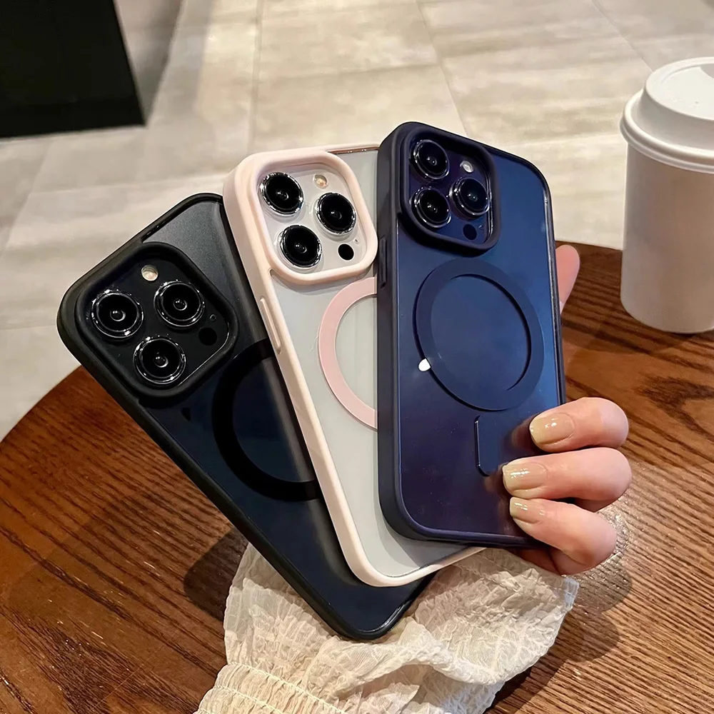 حافظة هاتف مغناطيسية من الأكريليك لهاتف Magsafe iPhone 12 Pro Max 11 15 16 13 14 غطاء Funda مقاوم للصدمات شحن لاسلكي شفاف