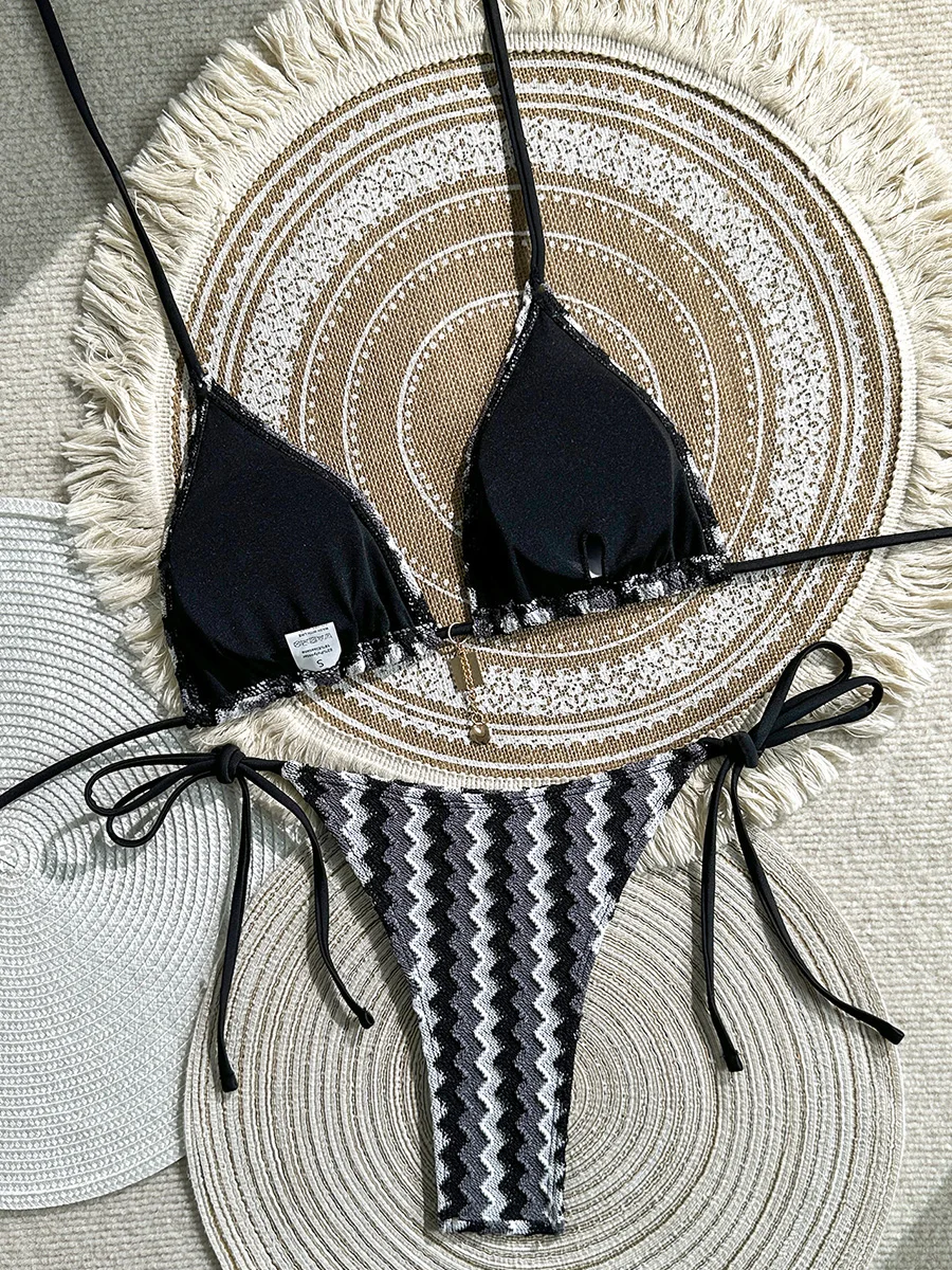 Gradient Waves Halter High Cut Bikini Women Swimwear Female Swimsuit Two-Pieces Bikini Set Bather Bathing Suit Swim Beachwear