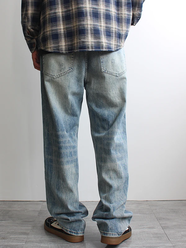 Stonewashed Hellblaue Denim-Jeans für Herren für Frühling und Herbst, lockere, gerade Beinhose, große Größe, trendige, lässige, vielseitige Hose