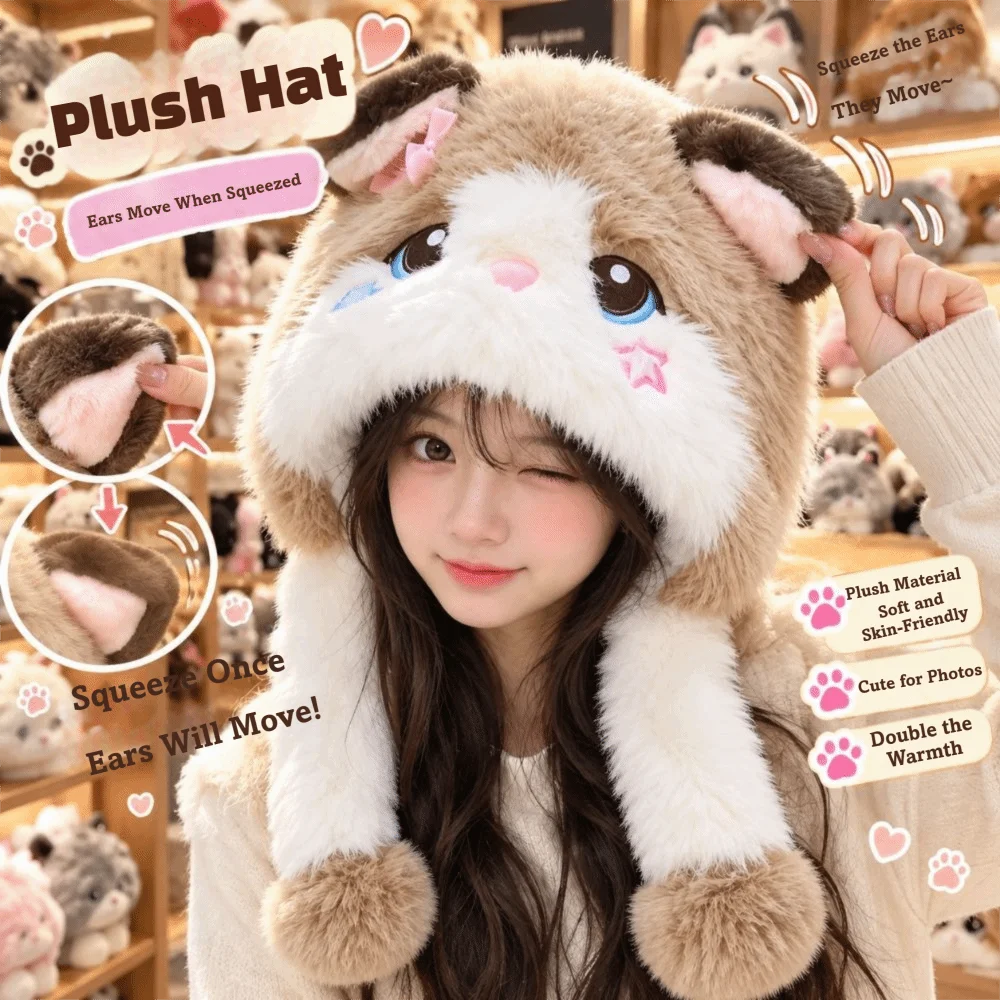 Cat Ear Thick Fleece Cat Ear Trapper Hat Fleece Lined Windproof Earflap Hat Blush Cute Hat Winter 2