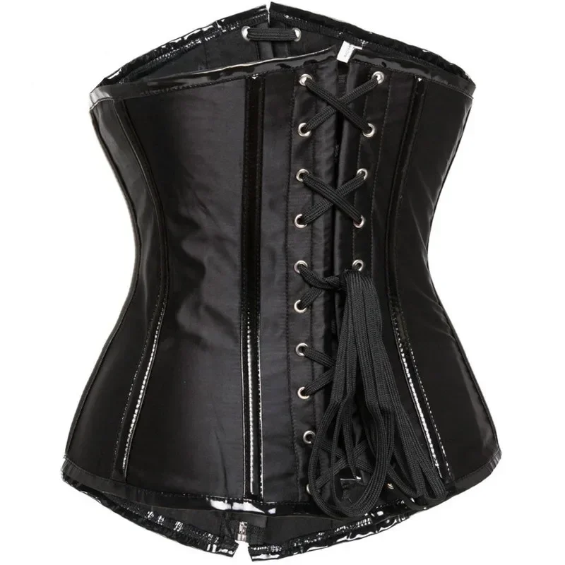 Gothic Steampunk Underbust Corset Top Black Red Spiral Steel Boned Waist Trainer Bustier with Zip Buckles Sliming Corselet