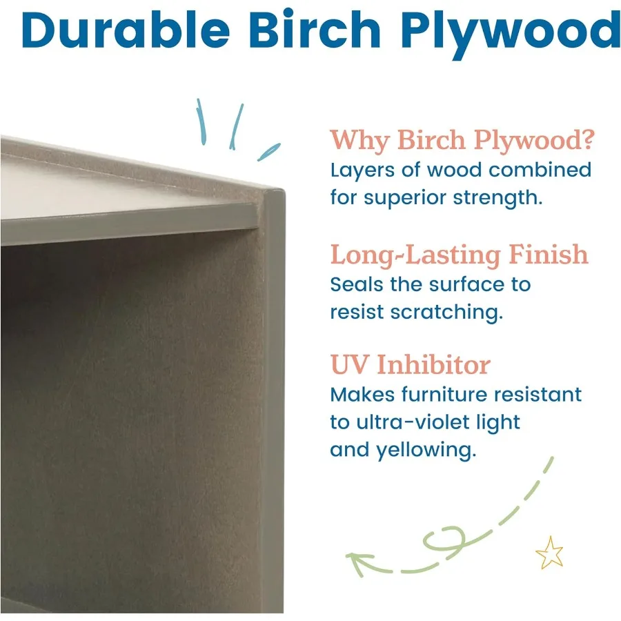 رف كتب للمبتدئين لعرض كتب الأطفال الصغار لرف تخزين بلمسة نهائية رمادية اللون مع تصميم مفتوح لتنظيم كتب القصص القصيرة و