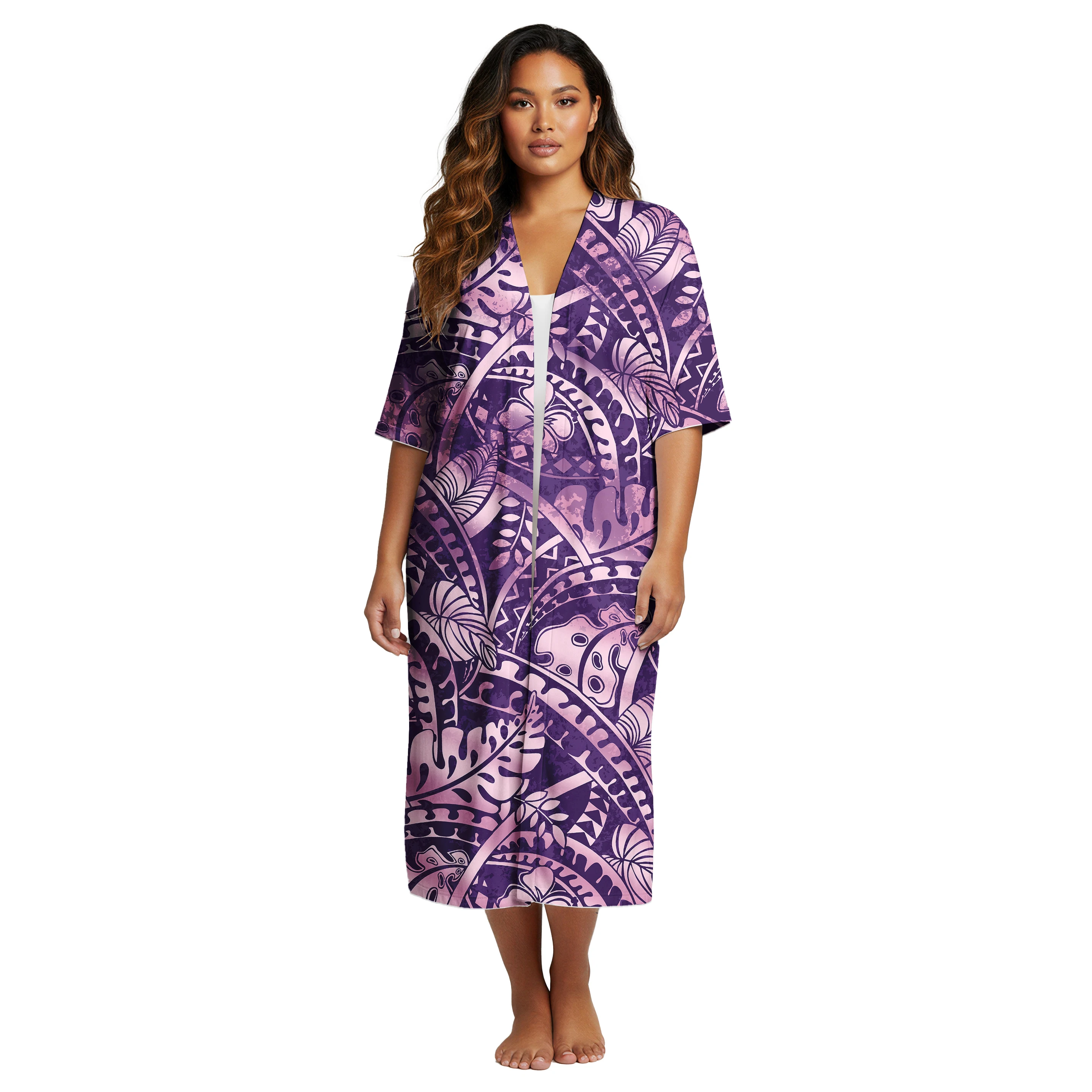 Custom Lady Clothing Hawaiian Flowers Print Design Samoan Ladies Cozy Kimono Cardigan Polynesian Women Upscale Jacket Cardigan