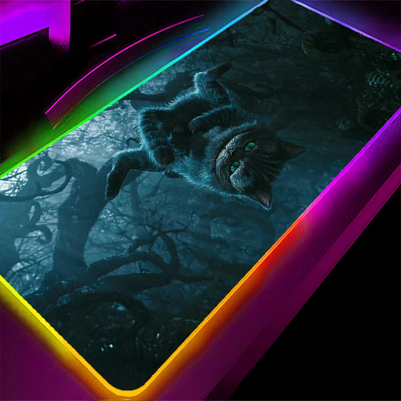 

Коврик для мыши со светодиодной подсветкой RGB, игровой коврик, аксессуары для ПК, HD коврик для мыши, настольный коврик, нескользящий резиновый C-cheshire Cat Alice In Wonderland, расширенный коврик