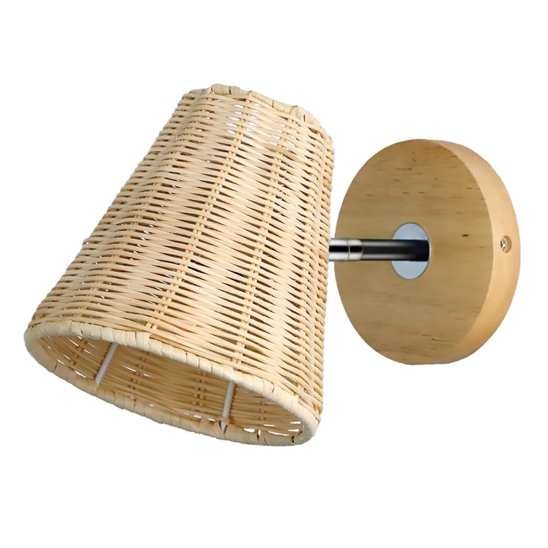 

MOPHE-Retro Rattan Wall Light Sconces Hand-Woven Decoration Home Loft Fixture For Living Room Bedside LED Wall Lamp