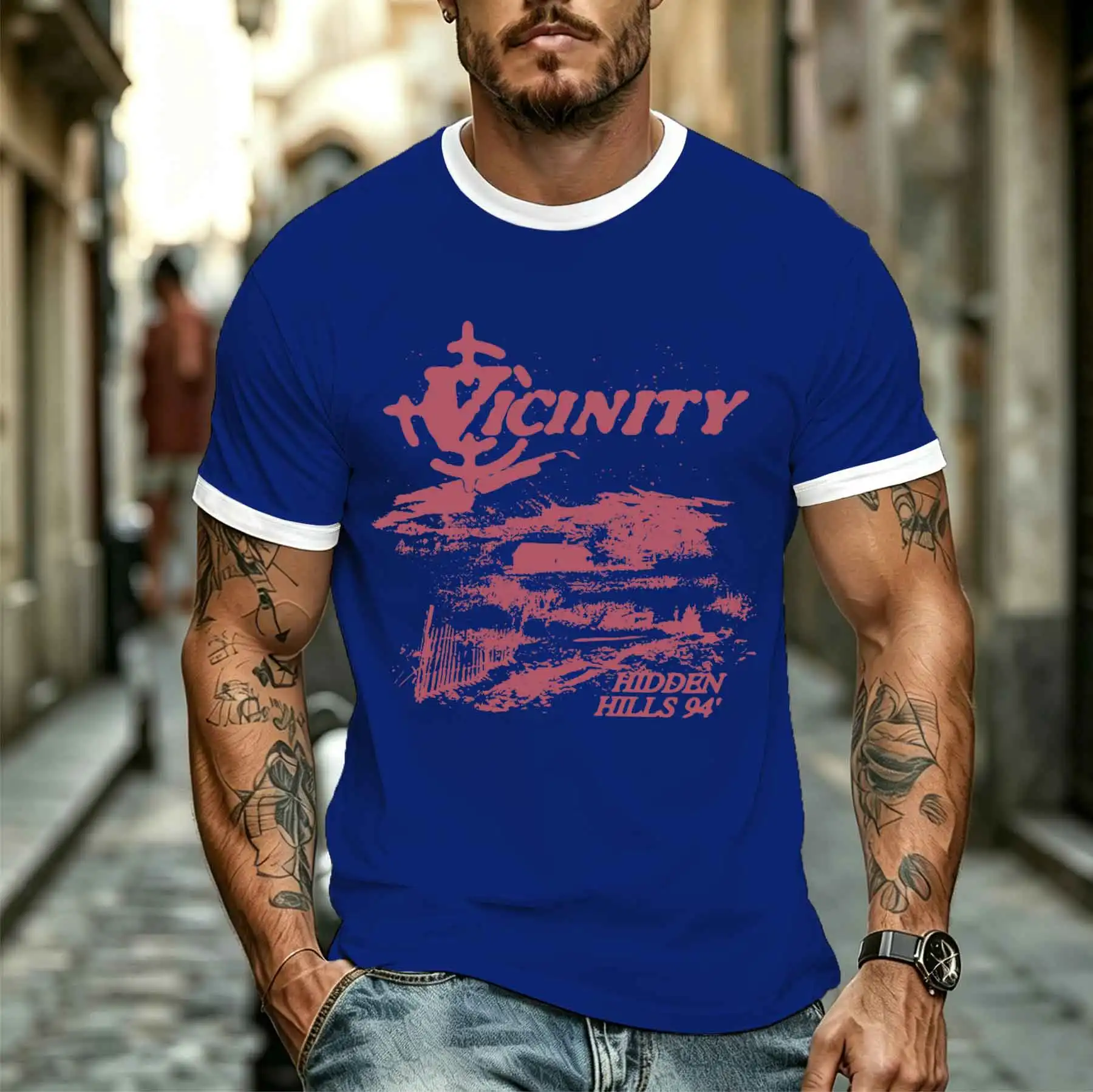 2026 new model Tee Stylish Comfortable Men's Vintage Hidden Hills 94' Graphic Tee Distressed Countryside Print Casual Loose Shor