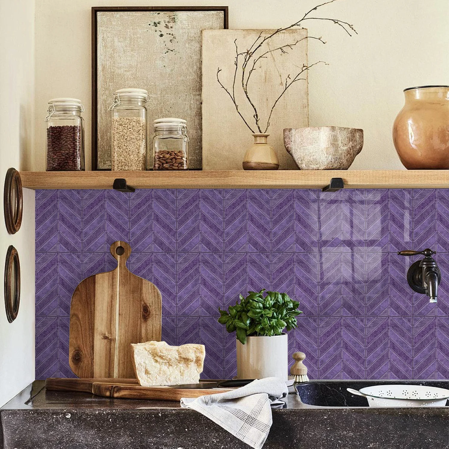 

14pcs Self-adhesive Waterproof Tile Wall Stickers, Kitchen Backing Oil-proof Decoration, Easy to Install