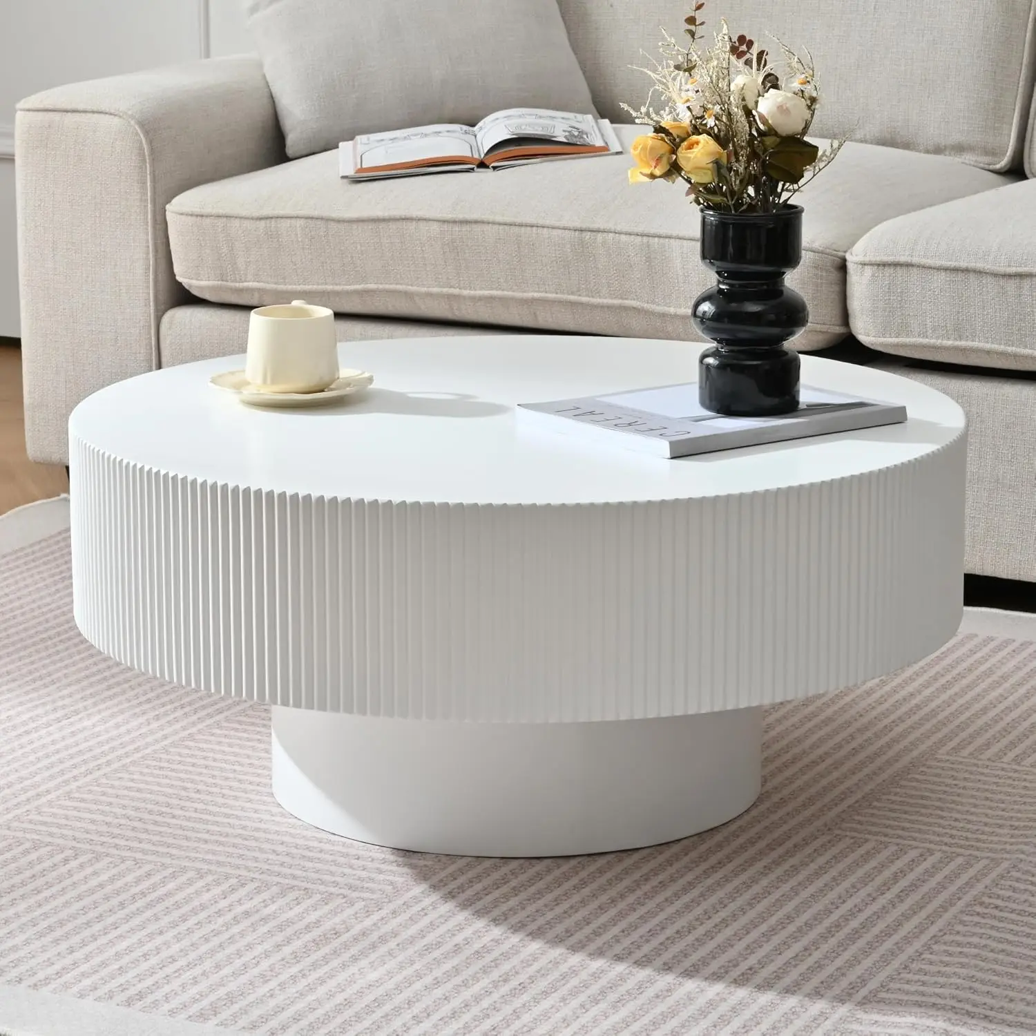 

Modern Round Coffee Table with Sturdy Base, Wood Sofa Center Tables for Living Room, Reception Room, Easy Assemble, Customized