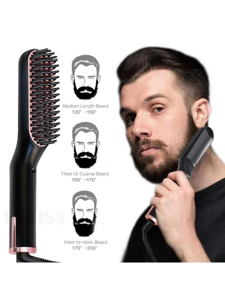 Lisseur de barbe électrique pour hommes, brosse à lisser les cheveux à ions négatifs, lisseur rapide humide et sec