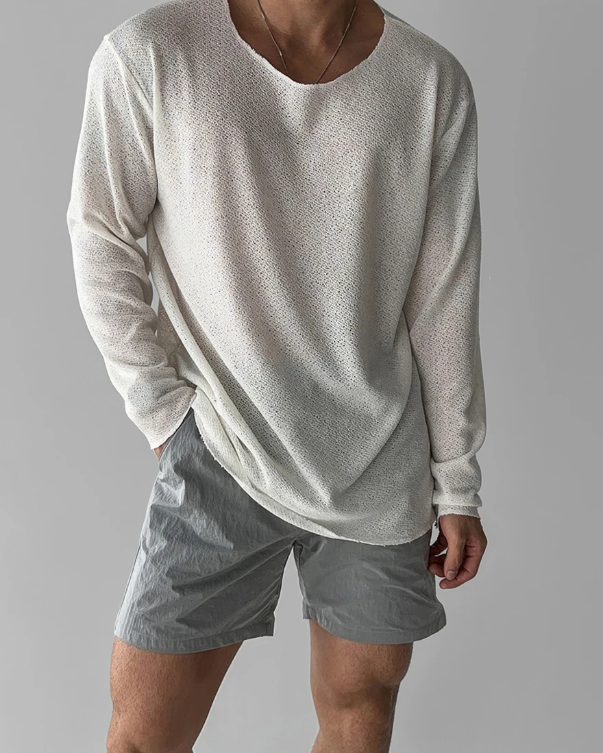 Outdoor Climbing Sport Hollow out Sun Protection Loose Long Sleeve Ice Silk Mesh T-Shirt Men\'s Low Collar Fitness Training