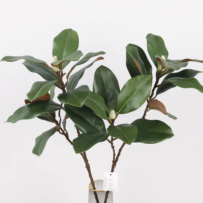 #￥Artificial 2 Fork Magnolia Leaf Branch Eco-friendly Plastic 73cm Long-Lasting JUMEI Brand Trees Floor Decoration Potted Plant