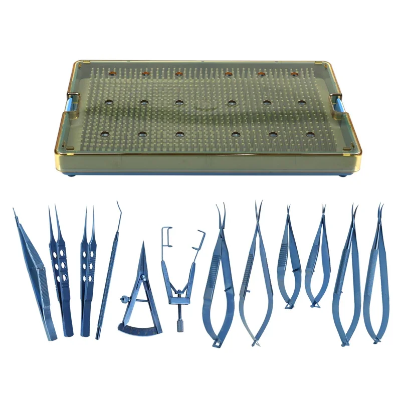13pcs Titanium Alloy Set Venus Scissors Corneal Scissors Castroviejo Caliper with Sterilization Case Box Ophthalmic Instrument
