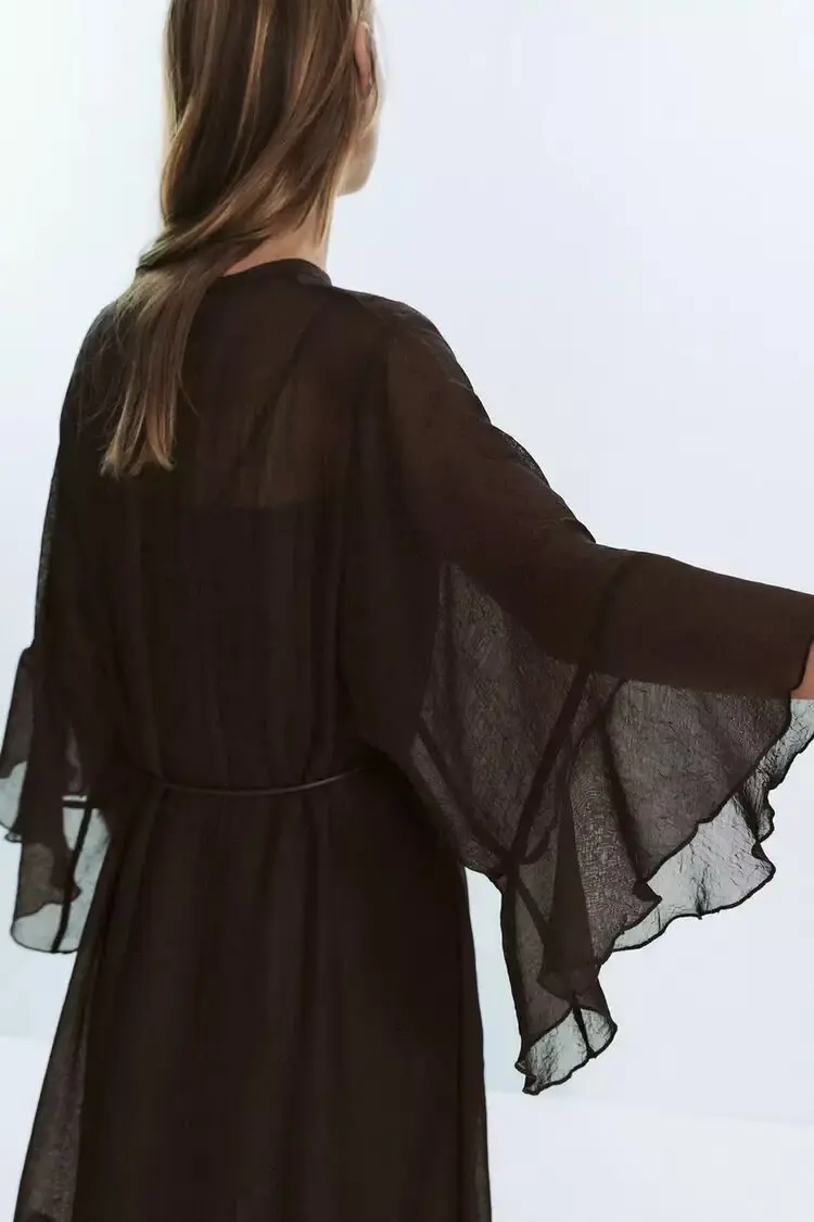 Cinto solto Ktan Dr com camadas decorativas Sve comprimento sete quartos fibra de poliéster saia evasê Sle para mulheres