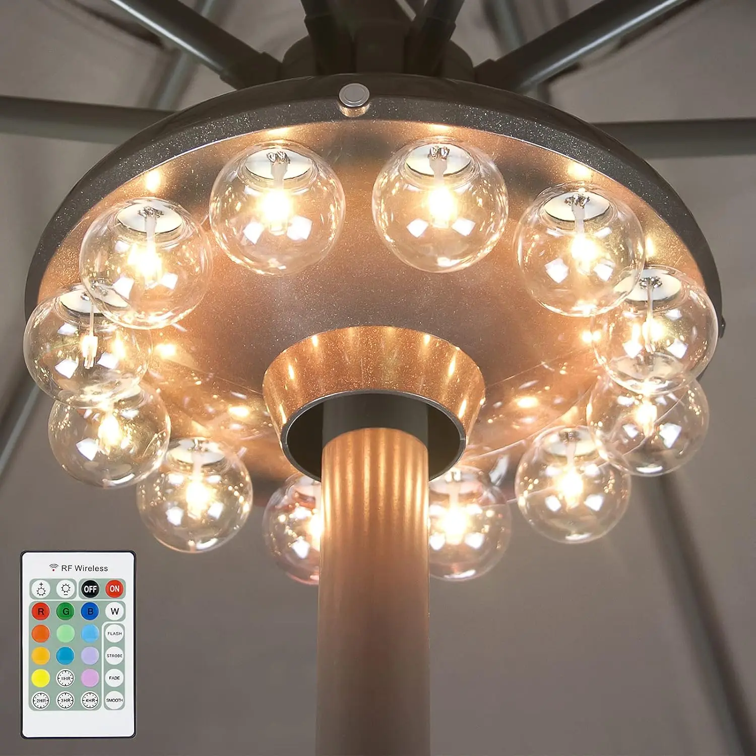 

Battery Operated Hanging Lights for Patio Umbrella, 12 Colors, Remote Control, Dimmable, Timer