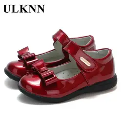 ULKNN 2025 New Children's Leather Shoes Wine red Girl's Flat With Party Shoes Princess Elementary School Performance Shoes Kid's