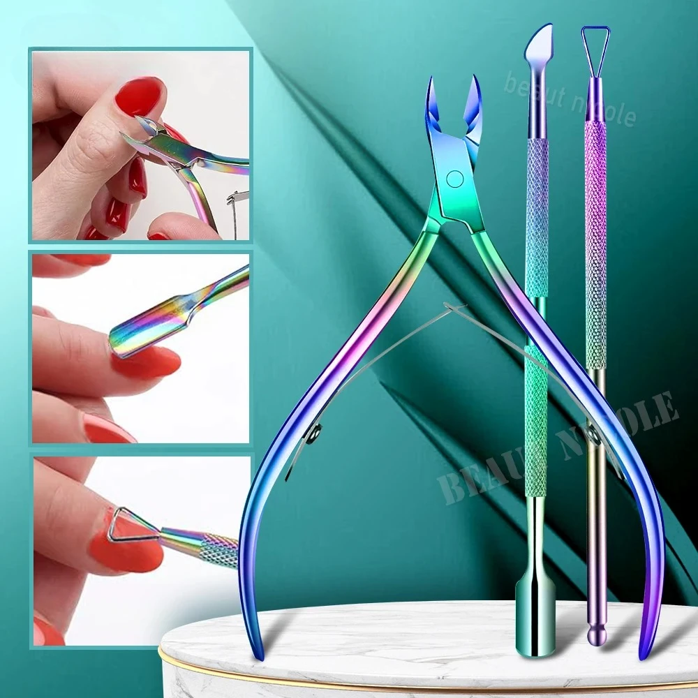 

3Pcs/set Cuticle Trimmer with Cuticle Pusher Remover Professional Stainless Steel Cuticle Cutter Nippers Manicure Tools