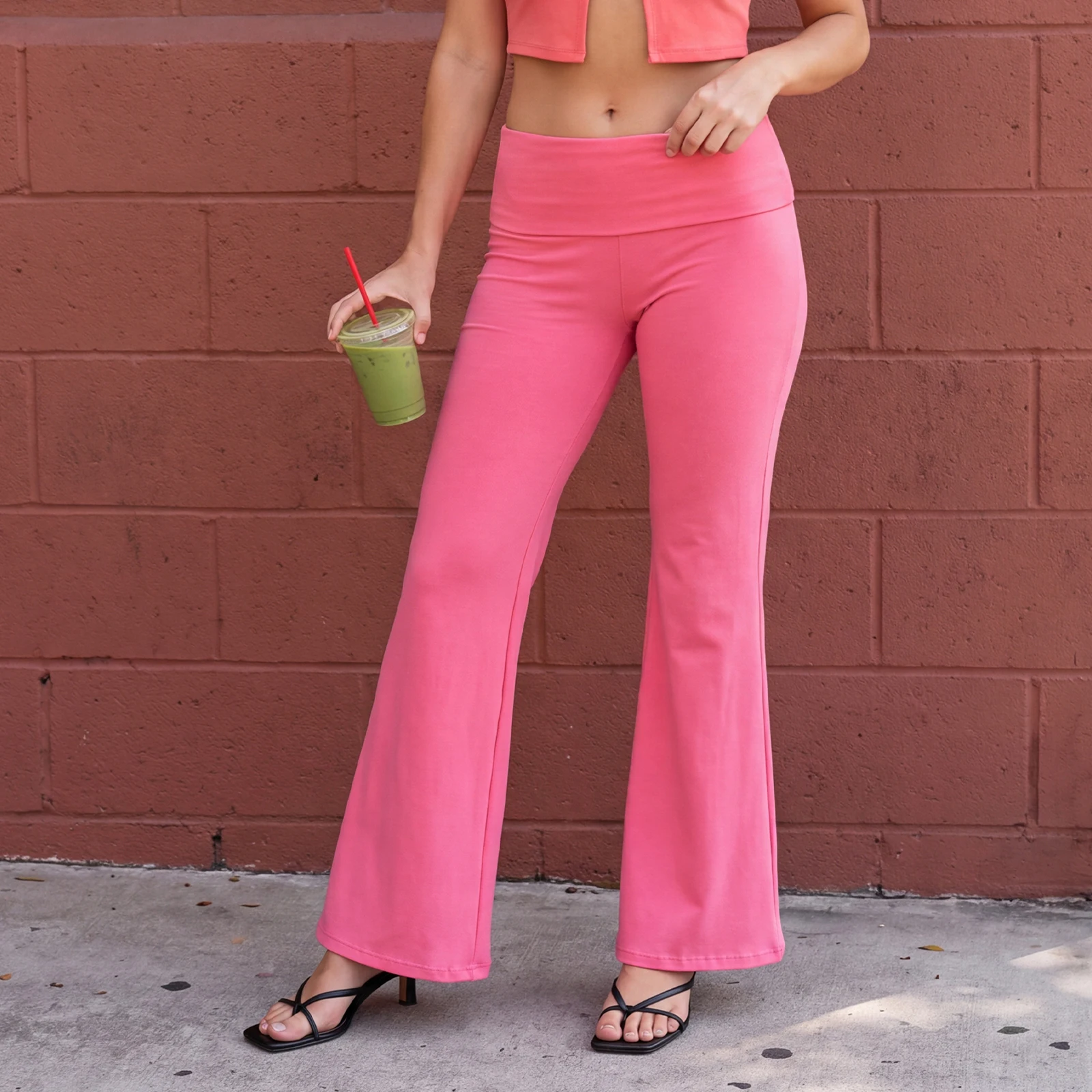 Women's Fold Over Waist Pants Solid Color Straight Leg Trousers Sporty Streetwear Preppy Loose Jogger Pants