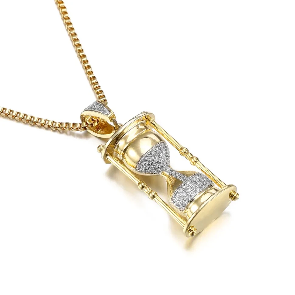 VANAXIN Iced Out Hourglass Pendants Hip Hop Necklaces for Men Shiny Cubic Zircons Fashion Jewelry Gift for Women