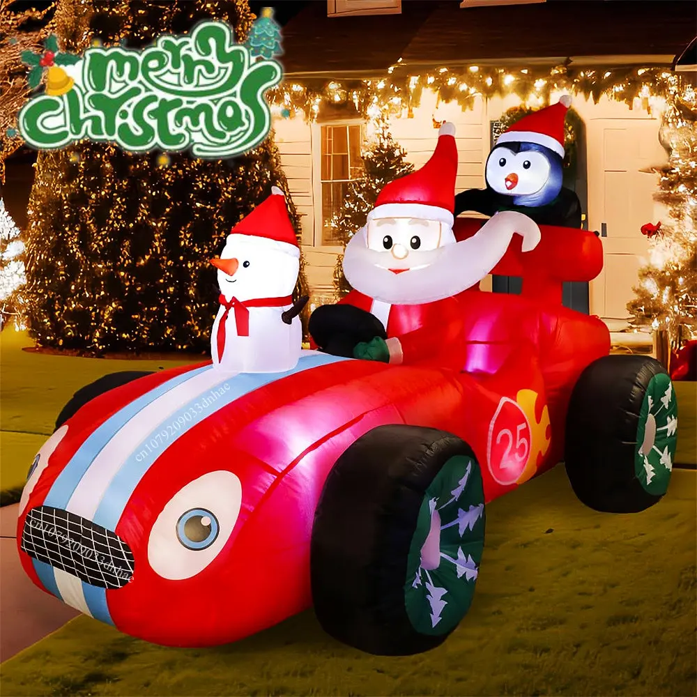 8FT Christmas Santa Monster Truck Snowman Inflatables Decoration, Build-in LED Lights, for Garden Patio Lawn Party Xmas Prop