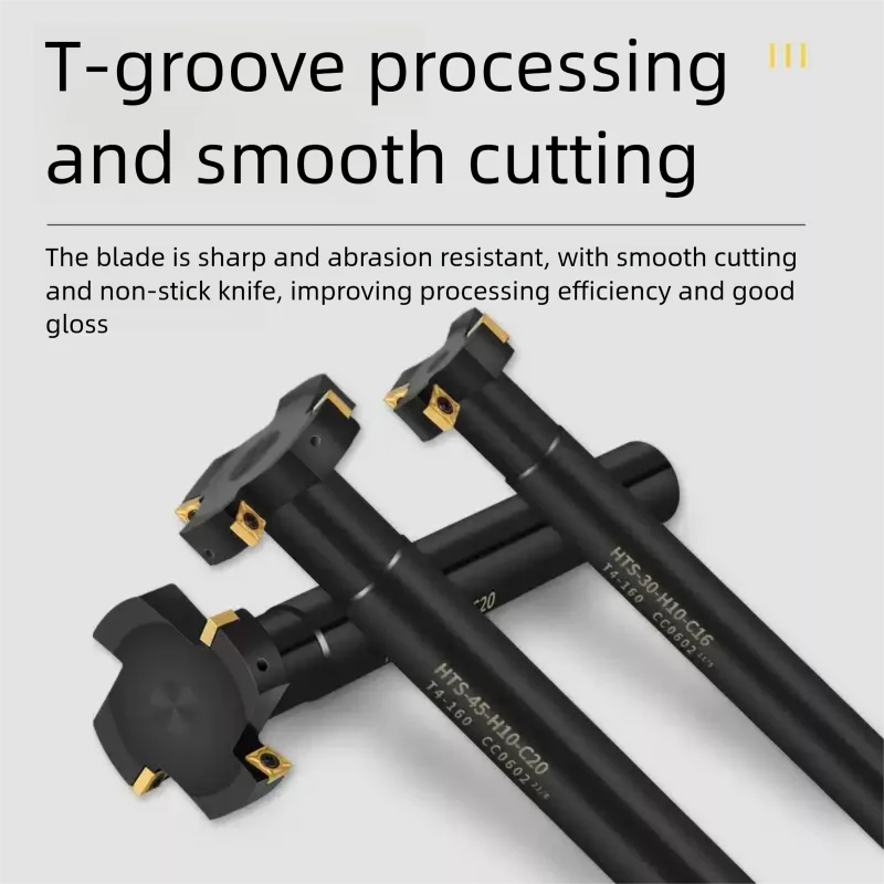 T-Slot Milling Cutter Shank HTS Type for CNC Machining Center, Extended Straight Shank Arbor with Triple Flute Grooving Tool