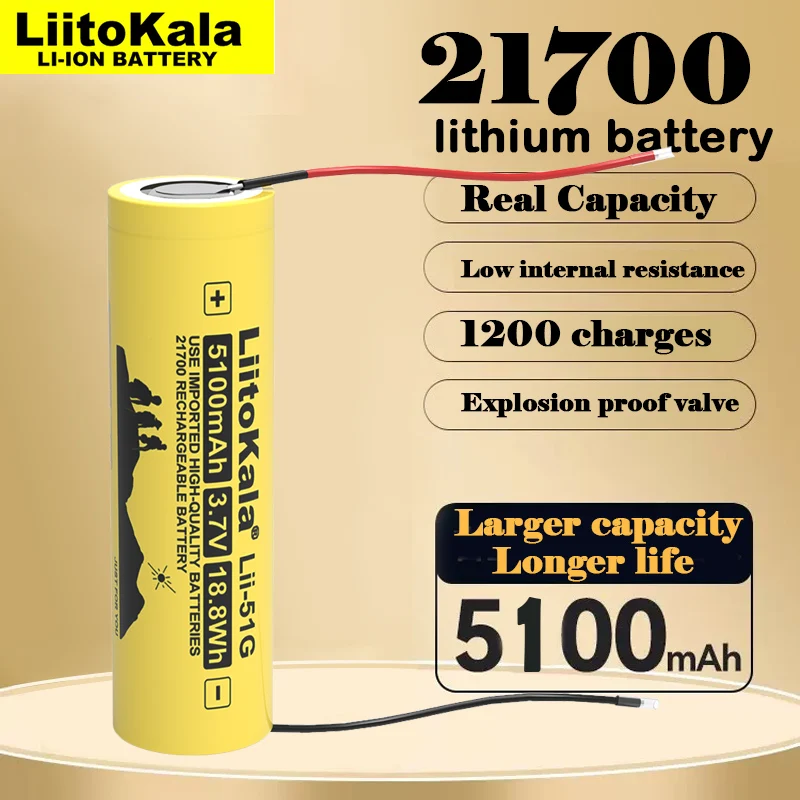 LiitoKala Lii-51G 21700 3.7V 5100mAh High-capacity Lithium ion Battery DIY 3.7V 7.4V 12.6V 24V Rechargeable batteries pack