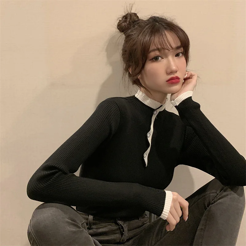 

Шикарный вязаный свитер с высоким воротником Blo Long Sve, женский облегающий модный накладной свитер, осень-зима, новинка Arr...