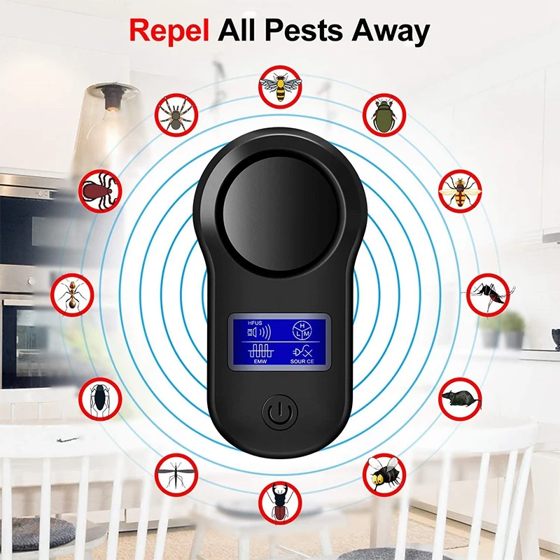 Répulsif Antiparasitaire Électronique à Ultrasons pour l\'Intérieur, Anti-Cafards/Souris avec Écran LCD, Prise UK