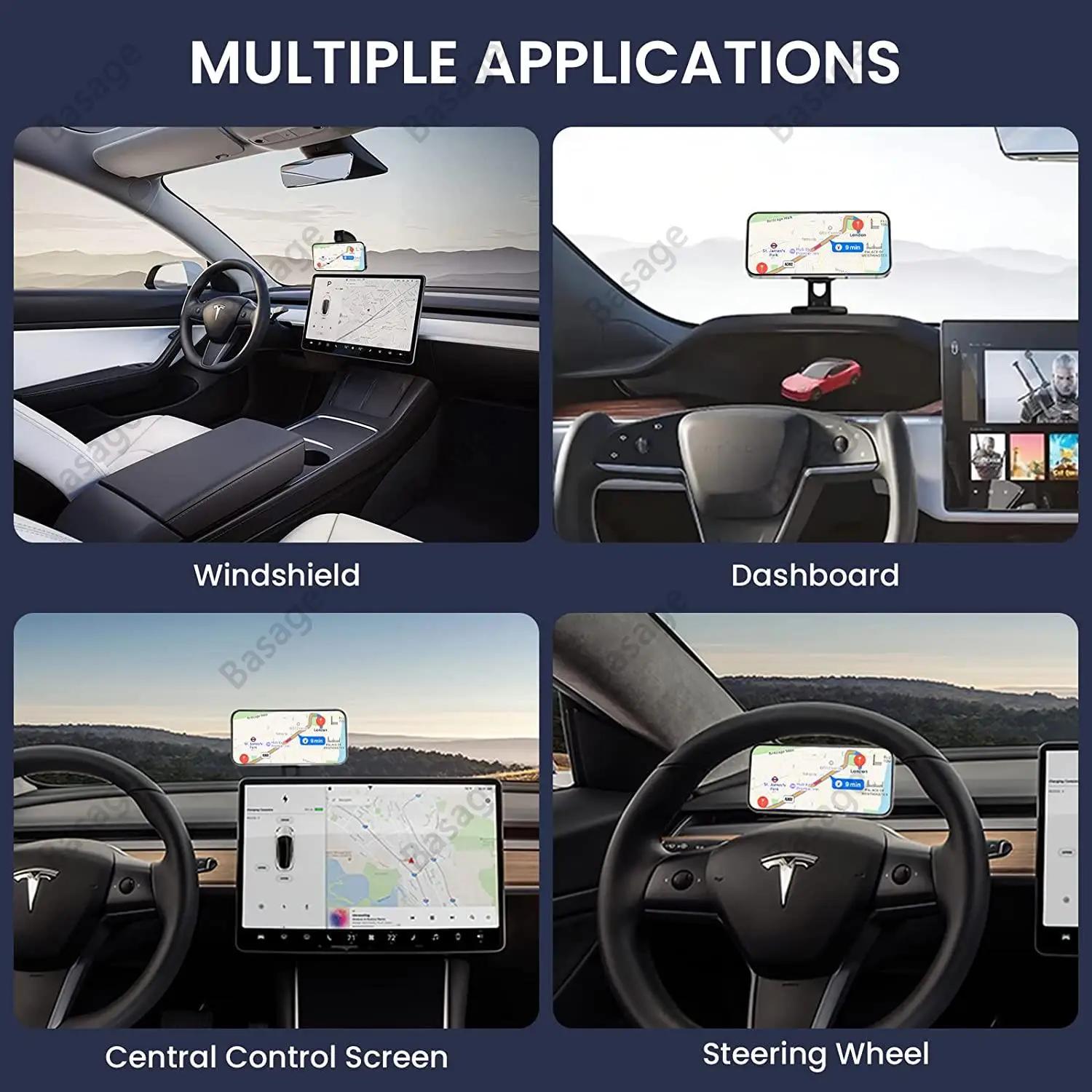 Supporto per telefono da auto per Tesla Model 3/X/Y/S, supporto per telefono magnetico invisibile per auto, supporto per auto MagSafe girevole a 360