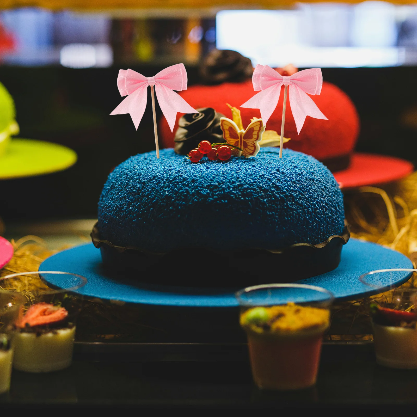 

30Pcs Bow Cupcake Toppers Double Layer Pink Elegant Cake Birthday Decorations Dessert Picks for Tea Party Wedding Celebration