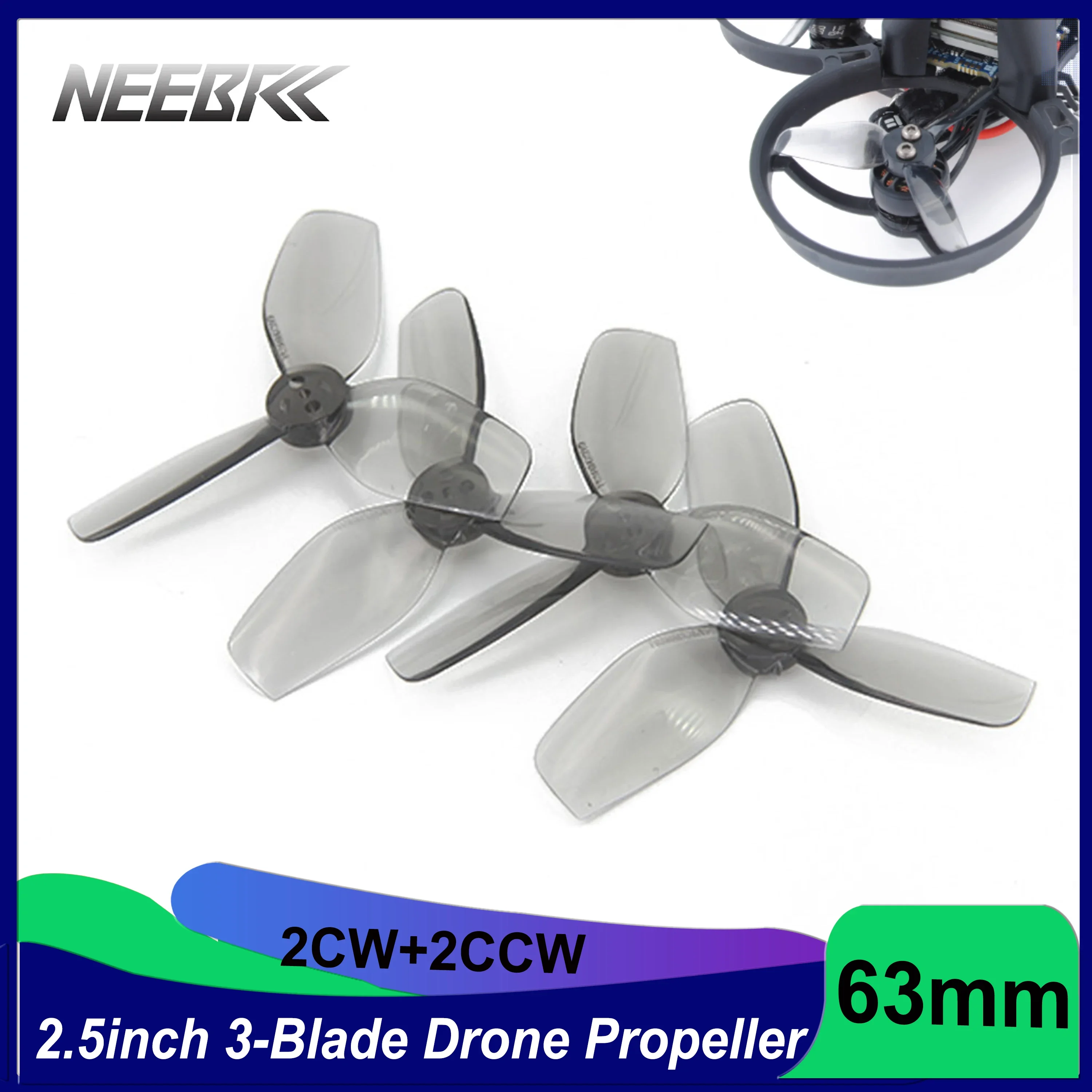 NEEBRC 2CW 2CCW 2.5inch 63mm 3-Blade PC Ducted Propellers for FPV Racing Drone Freestyle Mini Plane DIY Upgrade Parts