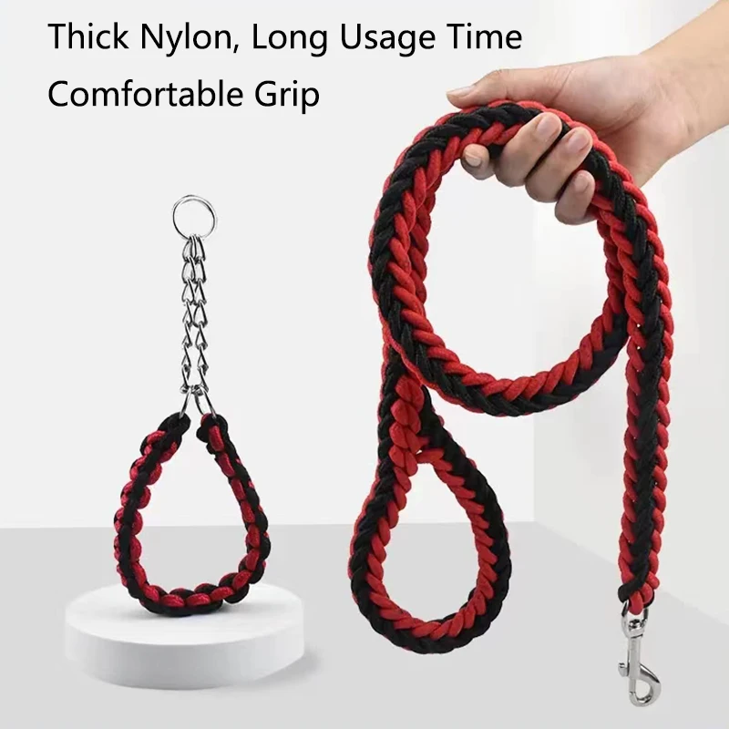 Correa de nailon grueso superfuerte para perro, collar ajustable de doble fila de lona verde militar para perros medianos y grandes, 130cm
