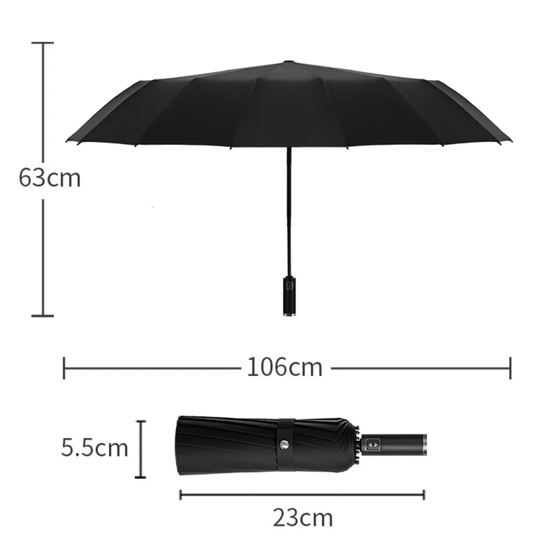 16 Ribs Luxury Large Umbrella Strong Fully Automatic Sunshade Rain Umbrella Men Women Business Male Windproof 3Folding Umbrellas