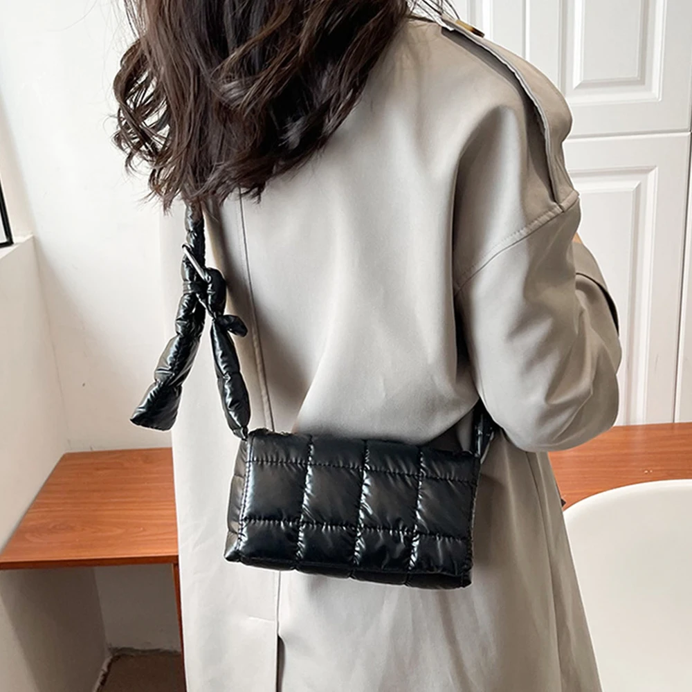 Fashion Nylon Quilted Crossbody Bags for Women 2023 Designer Cotton Padded Shoulder Bag Space Phone Flap Purses and Handbags New