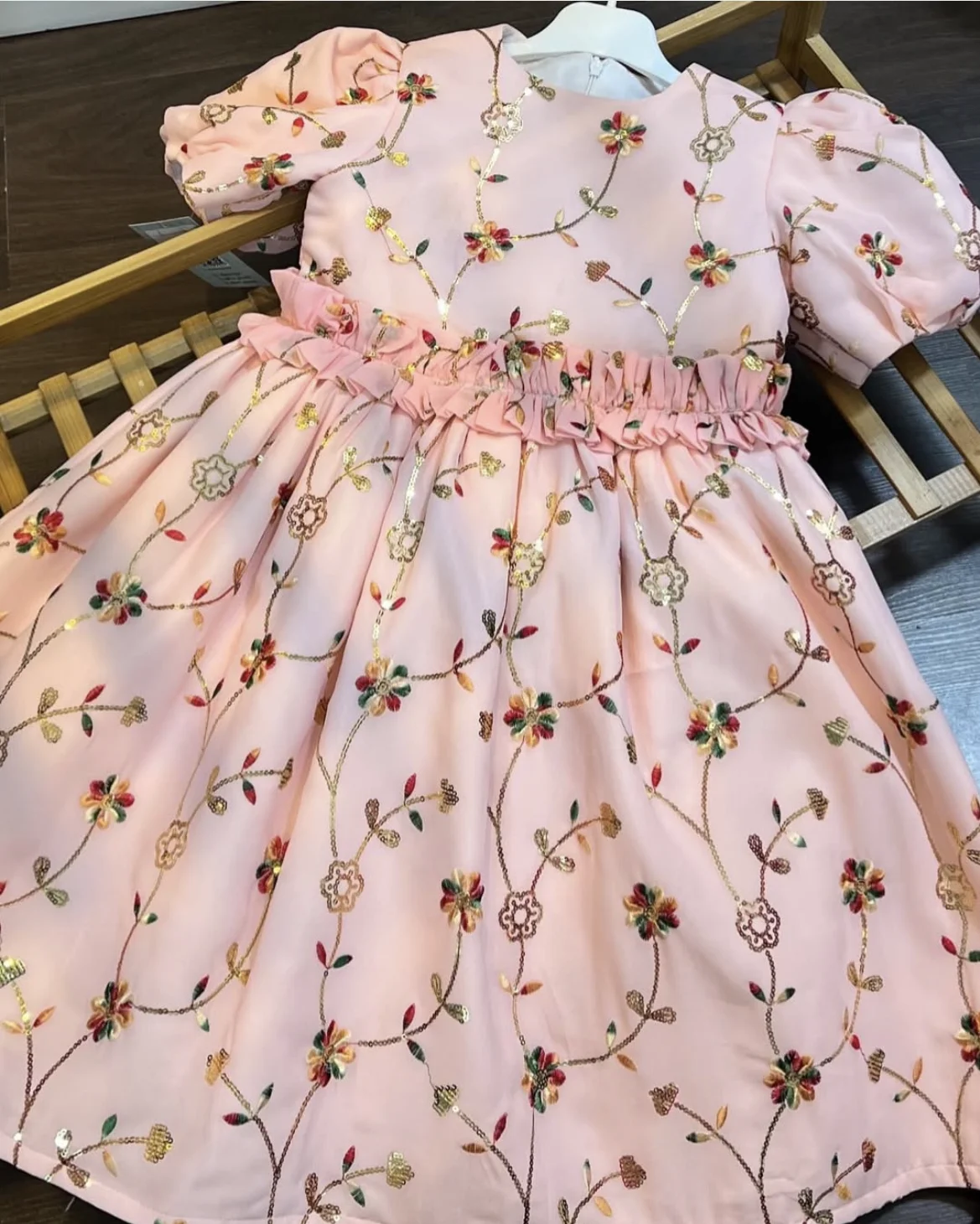 

Baby Girl Summer Flower Printed Blue Turkish Vintage Lolita Princess Ball Gown Dress for Birthday Holiday Eid Photography B33
