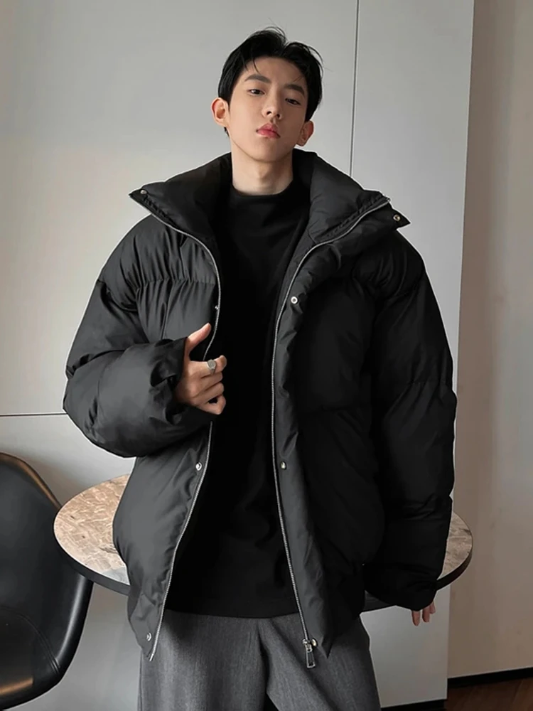 

American Sle Jiujiang down Jaet Men's Thiened Warmth PU Leather Cotton Coat Outerwear Youth Faion Winter Coat
