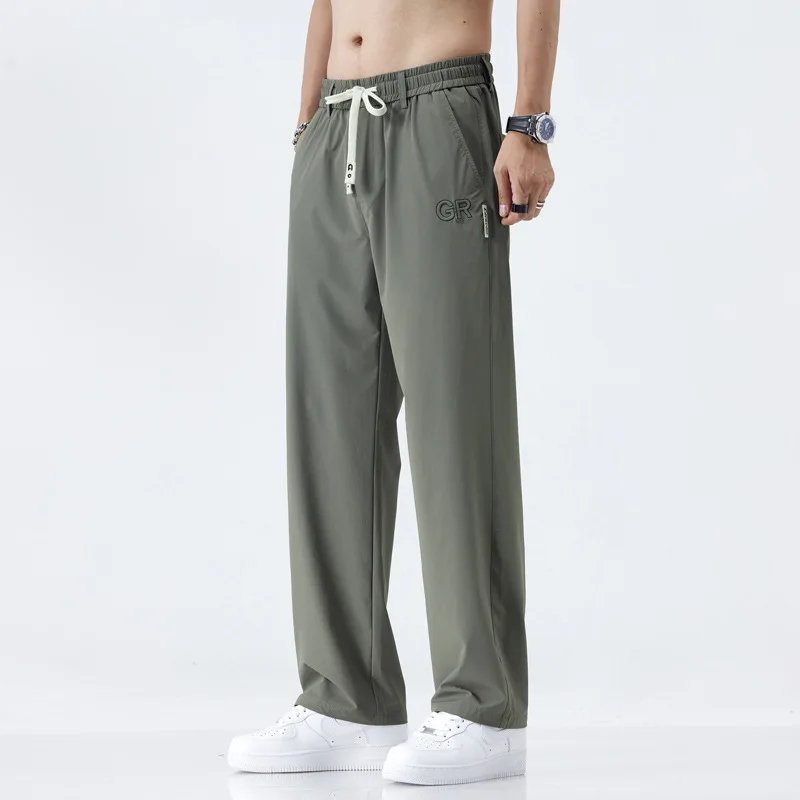 

Summer Men's Korean Style Fashion Casual Wide Leg Pants Thin Breathable Loose Versatile Simple Solid Color Straight Leg Pants