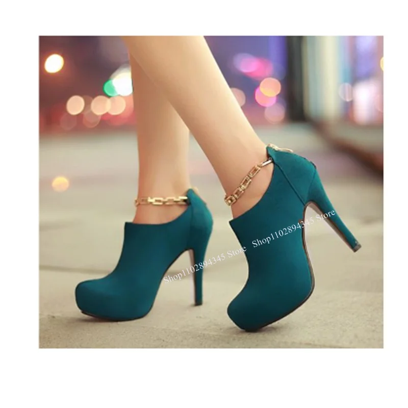 

Blue Chain Decor Pumps Shallow Zipper Cover Heel Thin High Heel Fashion Sexy Novel Style Summer Woman Shoes Zapatillas Mujer