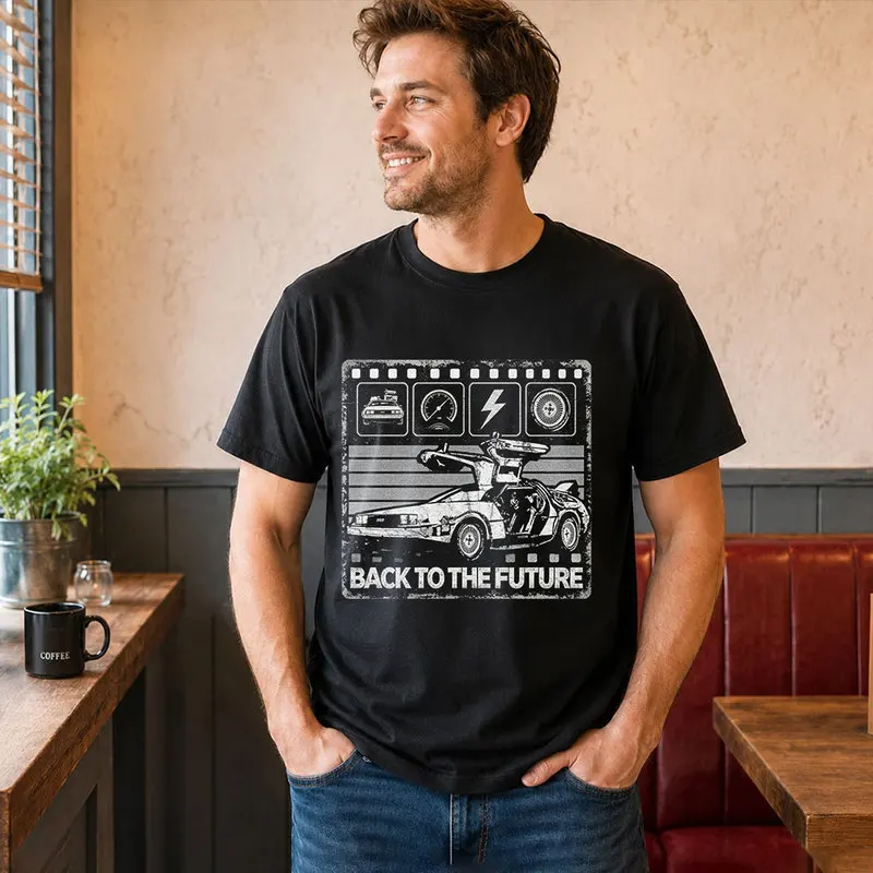 Back To The Future T‑Shirt Biff's Automotive Detailing Print Tees 0814 Hill Valley DeLorean 88MPH Time Machine Short Sleeve Tops