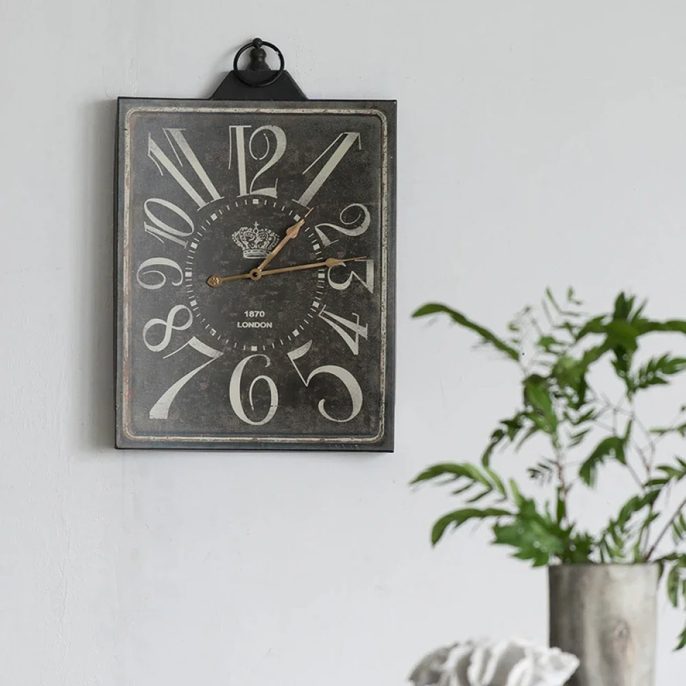 Large Vintage Black Rectangular Wall Clock with White Numerals Home Decor Accent Clock Creative Frameless DIY Wall Clock Wall