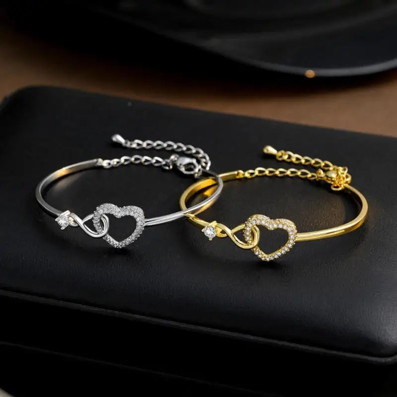 1PCS Zircon Heart Hollow Out Bracelet For Women Simple Versatile Fashion Bracelet Temperament Light Luxury Bracelet Gift