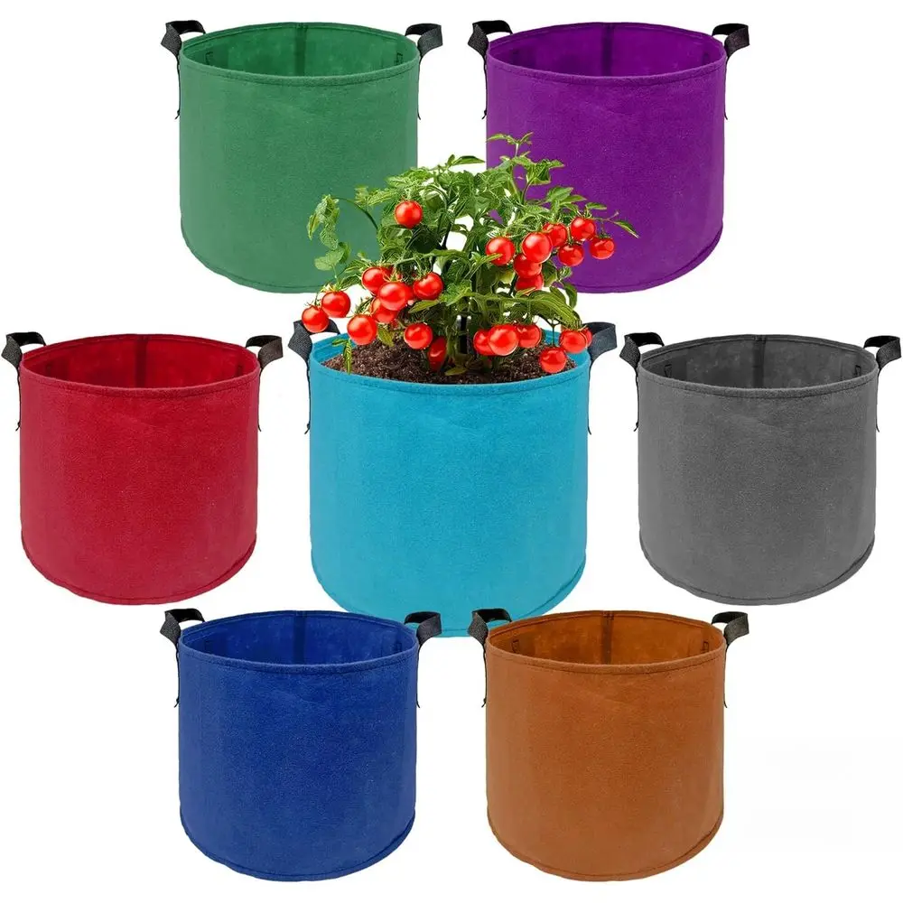 7 Pack 7 Gallon Plant Grow Bags - Mixed 7 Colors with Reinforced Handles & Aeration Design, Ideal for Tomatoes, Flowers & Fruits
