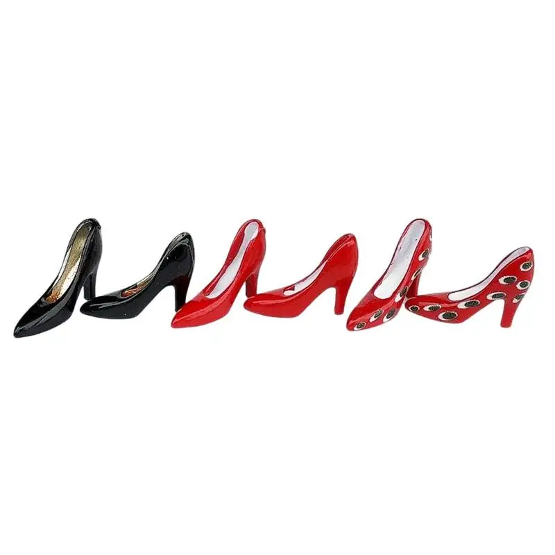 3Pairs 1/12 Poppenhuis Miniatuur Hoge Hakken Schoen Mini Handgetekende Schoenen Voor Poppenhuis DIY Decoratie Speelgoed Accessoires-Speelgoed