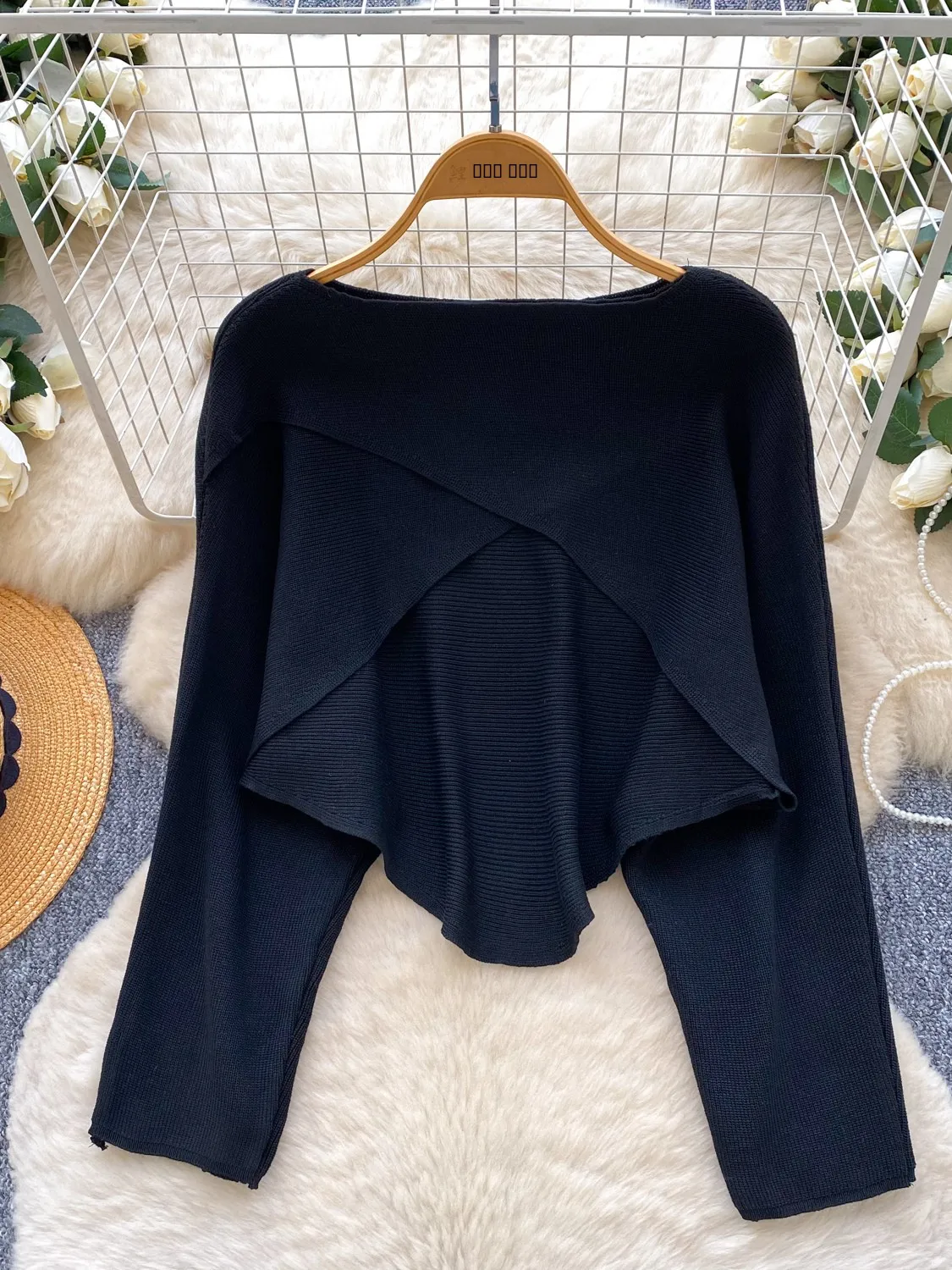 Loose Long Sve round Ne Knitted Sweater Women's Autumn Faionable mat High-End Feeling Korean Sle Lazy Sle