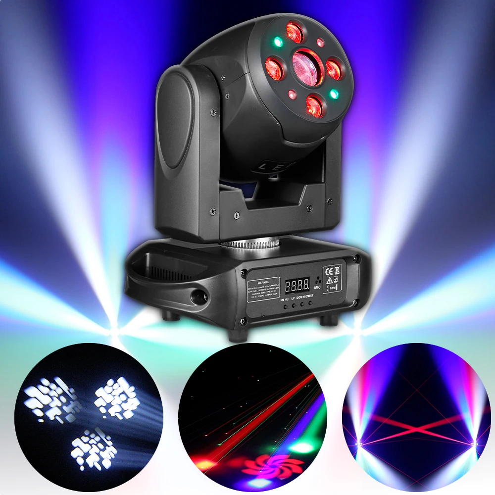 120W LED Laser Moving Head Light 18/35CH DMX512 RGBW Beam 7 Colors 7 Gobos Prism Strobe Sound Activated for Club Party Event